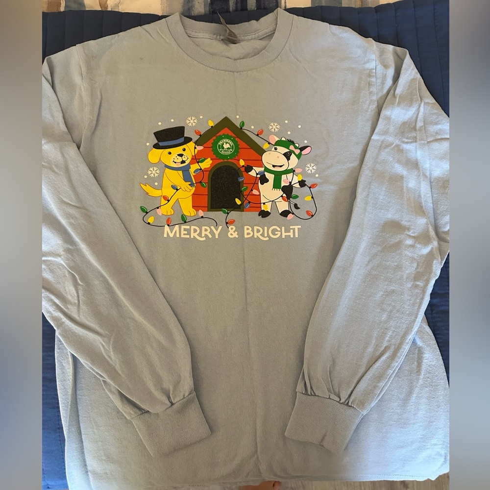 Gildan Ultra Cotton Light Blue Primrose Holiday long sleeve T-Shirt